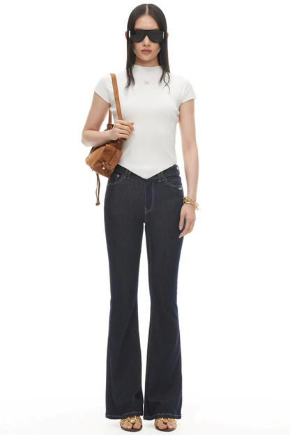 Washed Denim Flared Pants