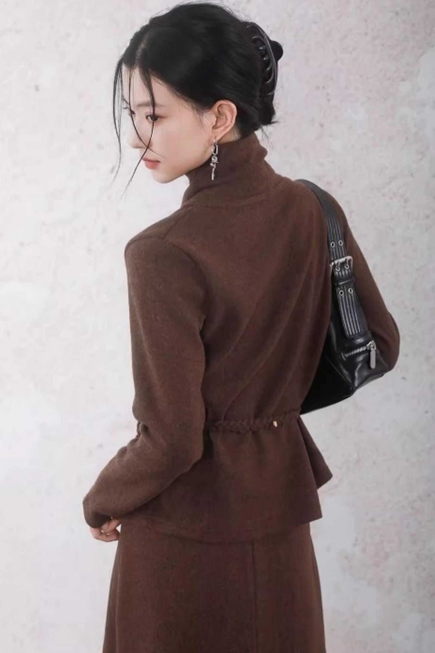 Chestnut Brown Knitted Sweater Set-Up