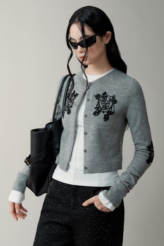 Heavy Beaded Embroidery Knit Cardigan