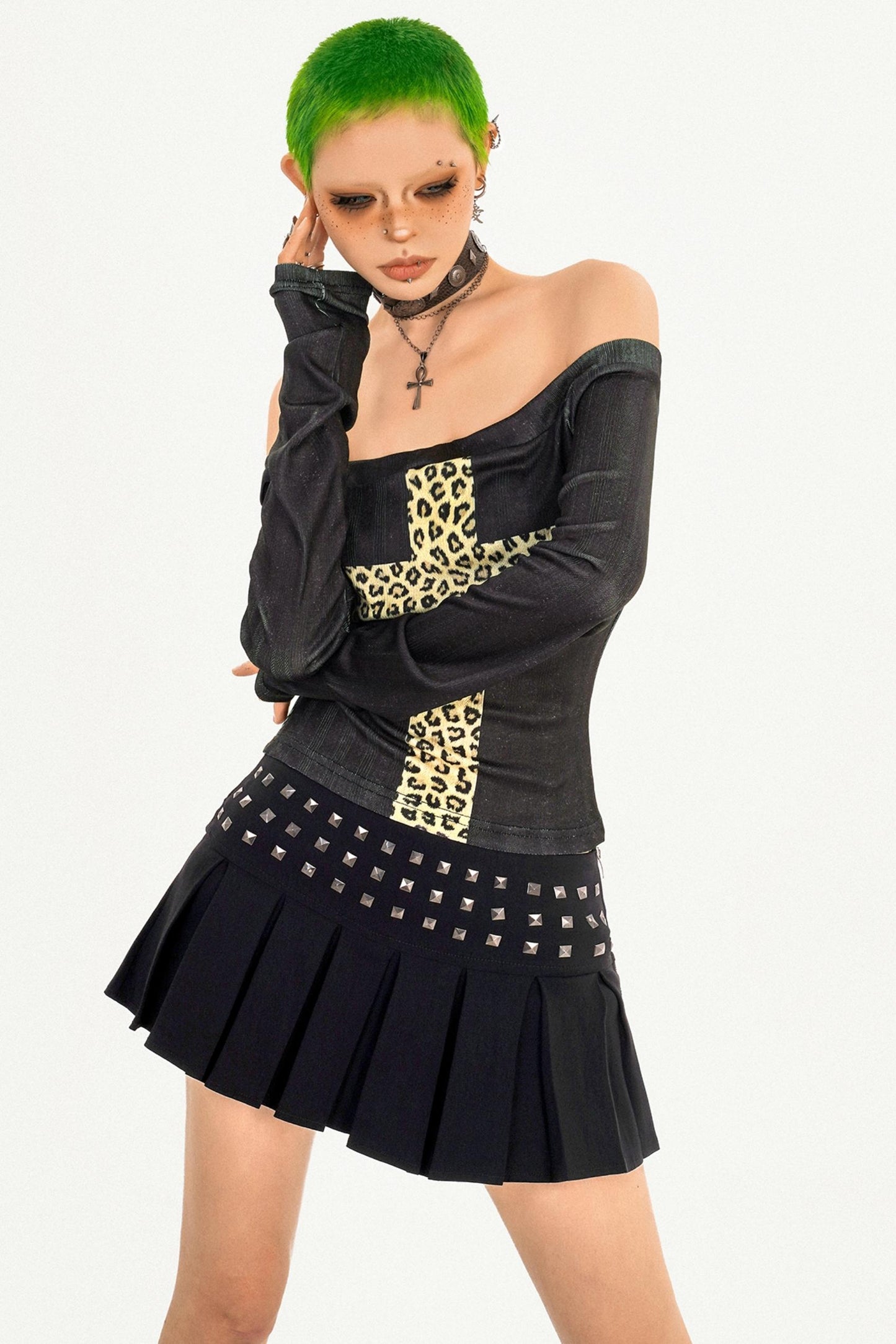 Punk Style Black Pleated Skirt