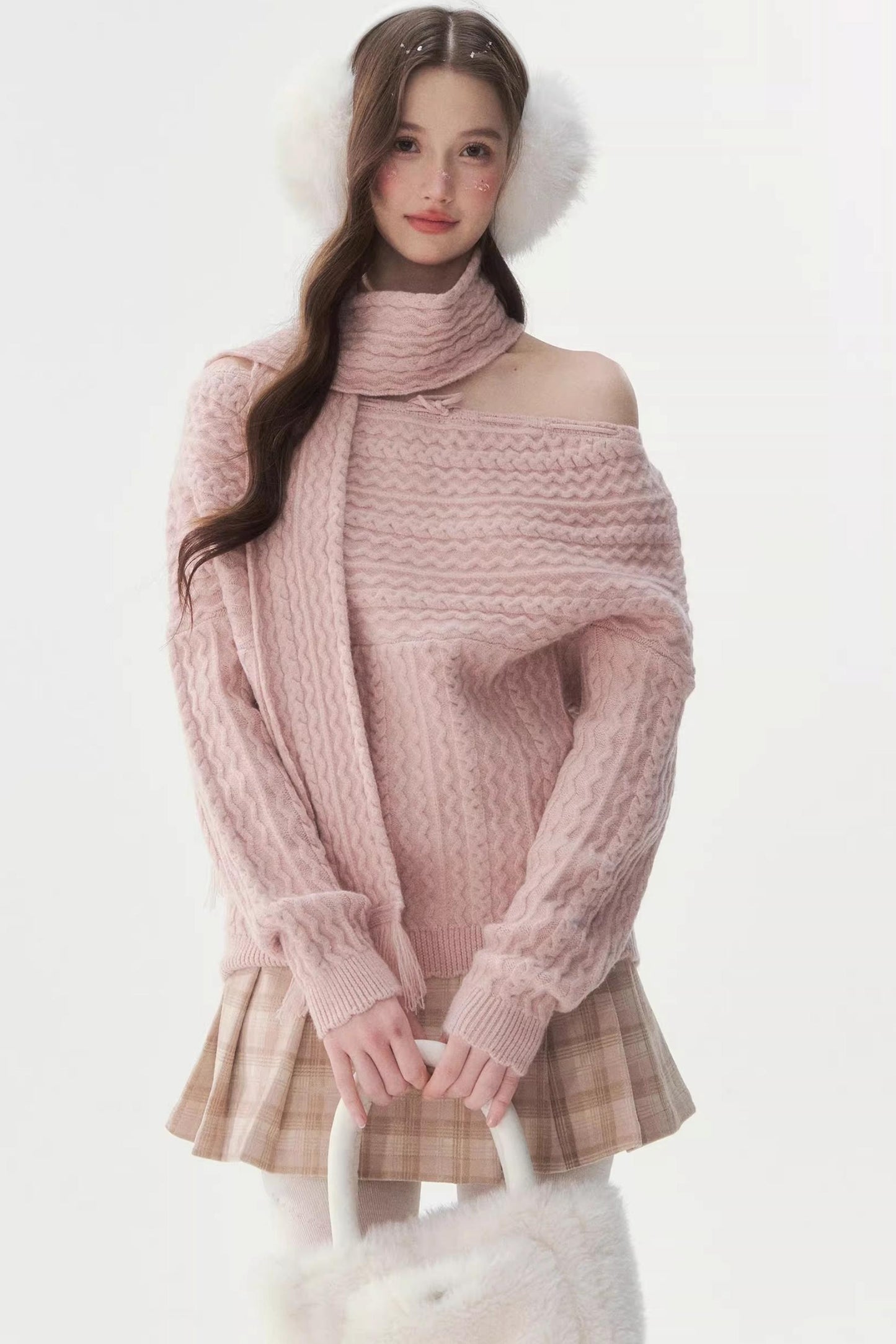 Vintage Off-Shoulder Knit Sweater