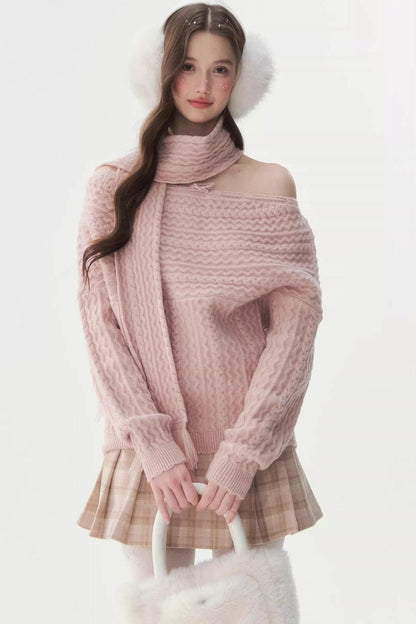 Vintage Off-Shoulder Knit Sweater