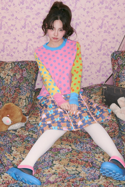 Color-Block Polka Dot Sweater