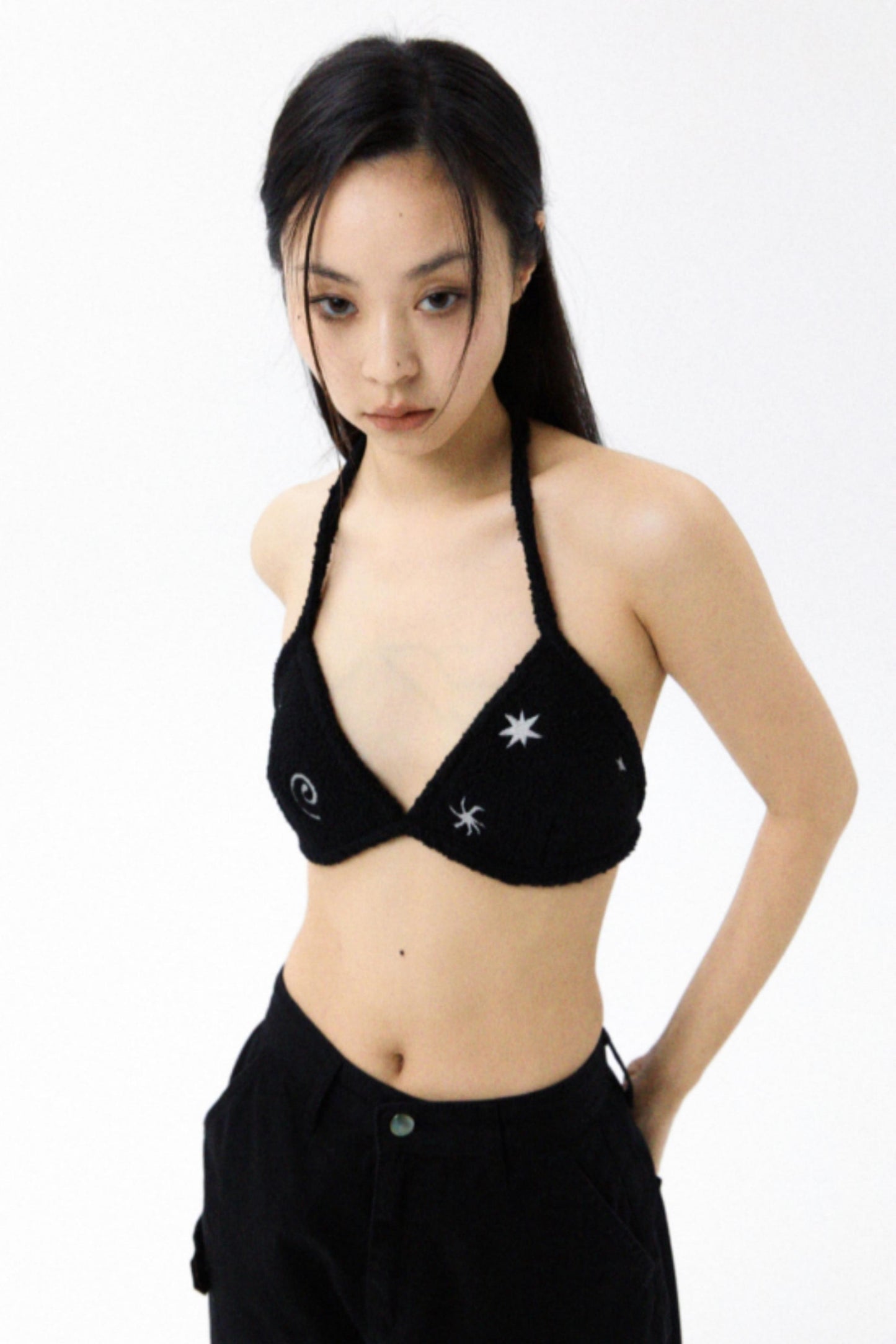 Star-Embroidered Corset Bra