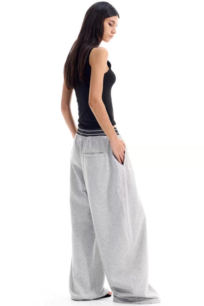 Contrast Ribbed Wide-Leg Pants