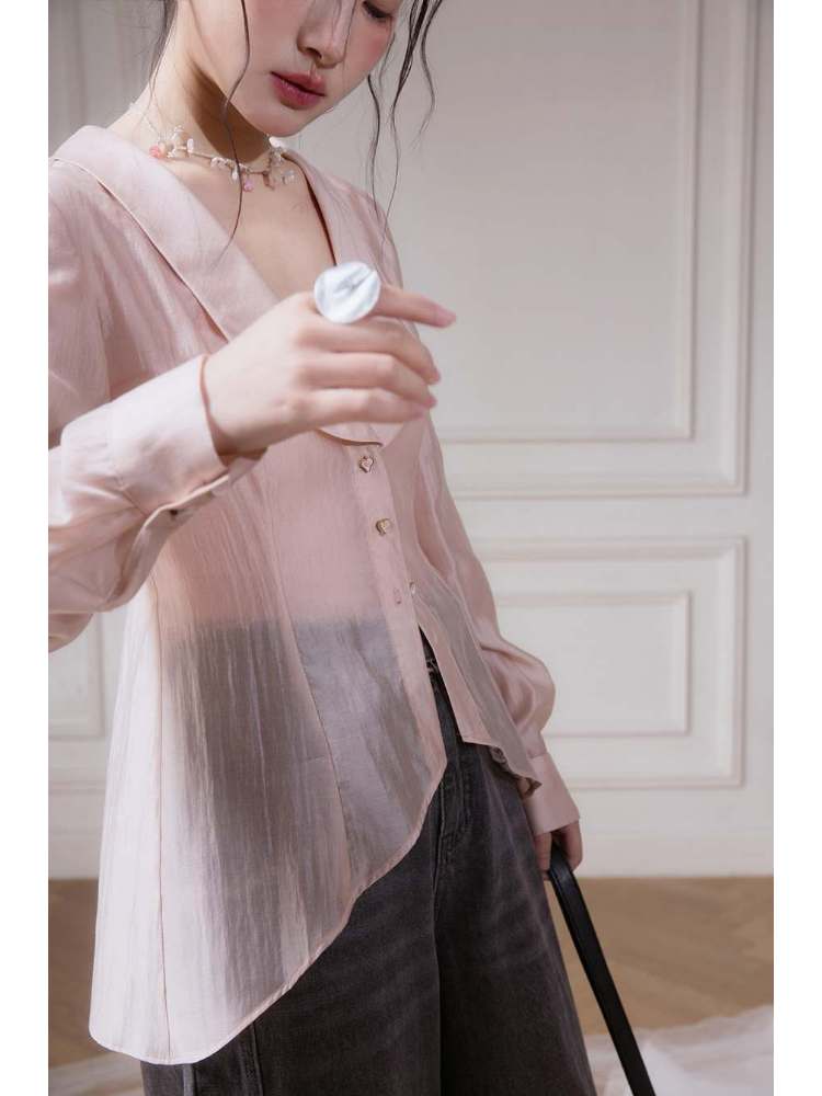 Big Collar Sheer Shirt & Camisole