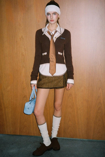 Coffee-Colored Wool Cardigan