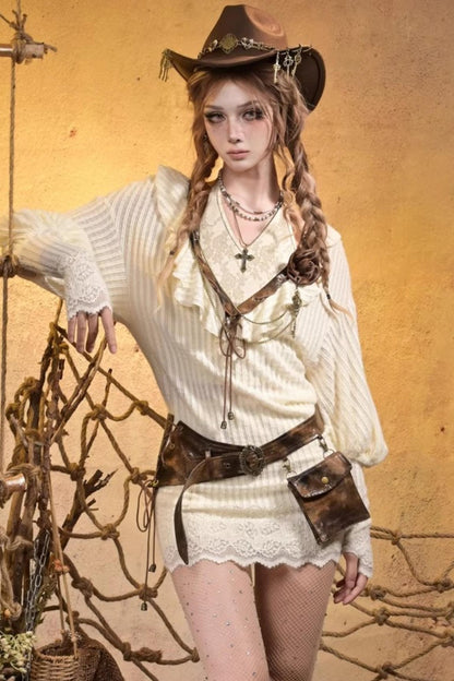 Punk Retro Knitted Dress Set-Up