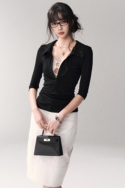 Black Lace Patchwork Top