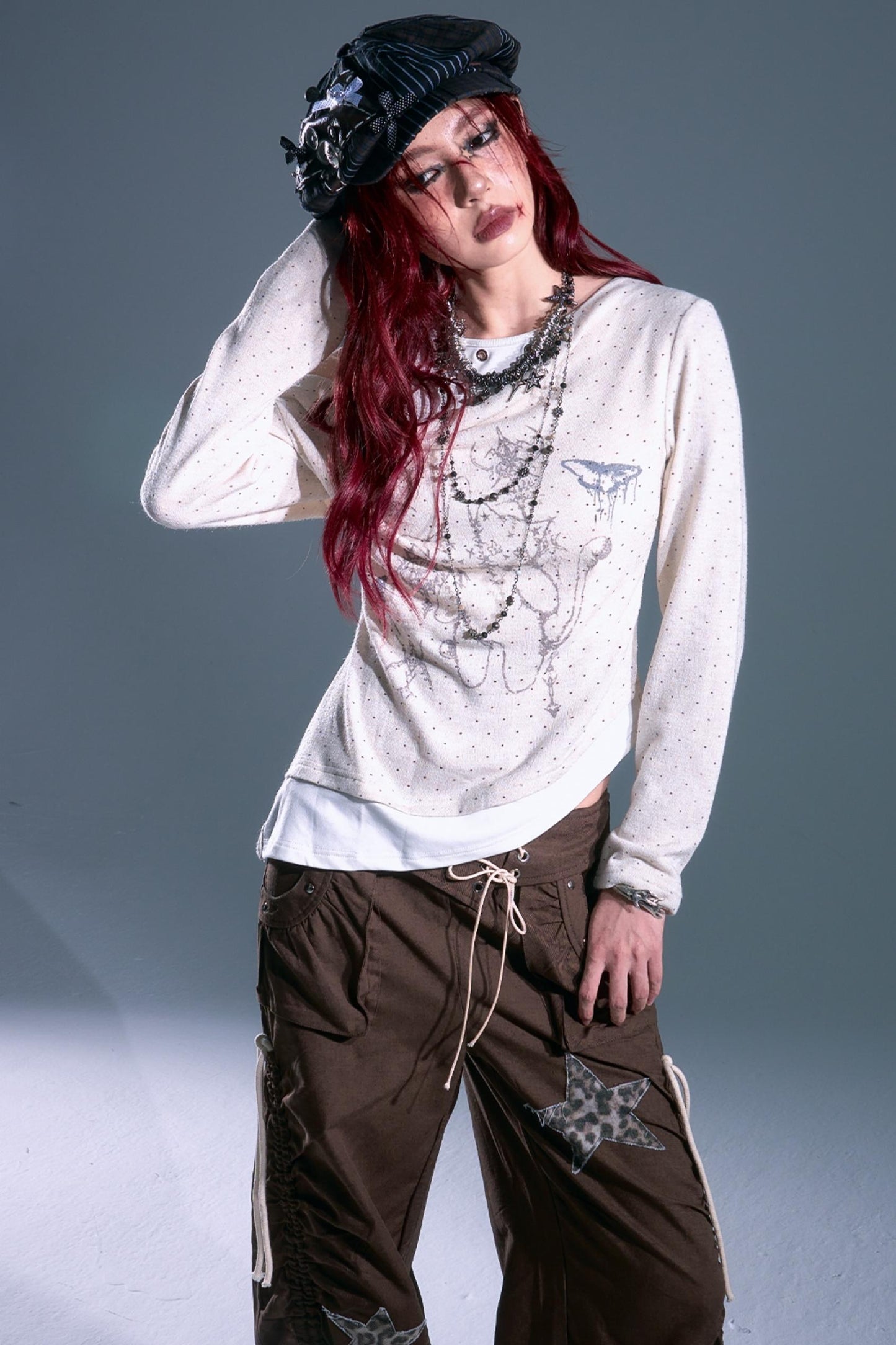 Vintage Polka Dot Swing Collar Top