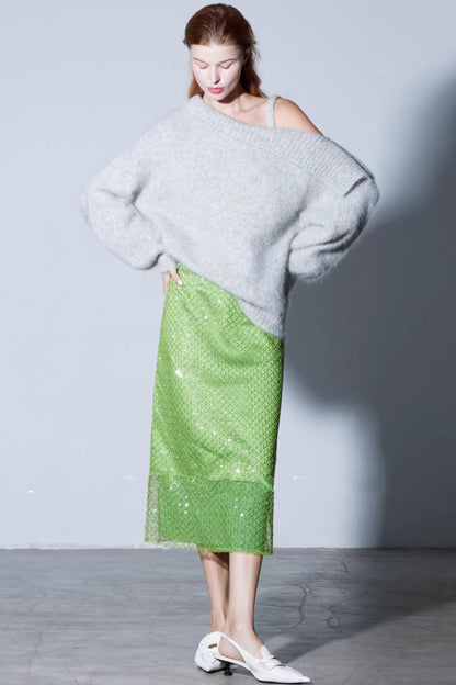 Sparkling Beaded Satin Skirt