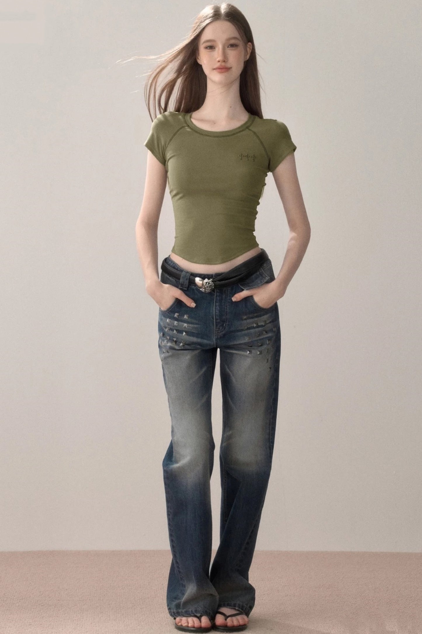 Retro Studded Rhinestone Jeans