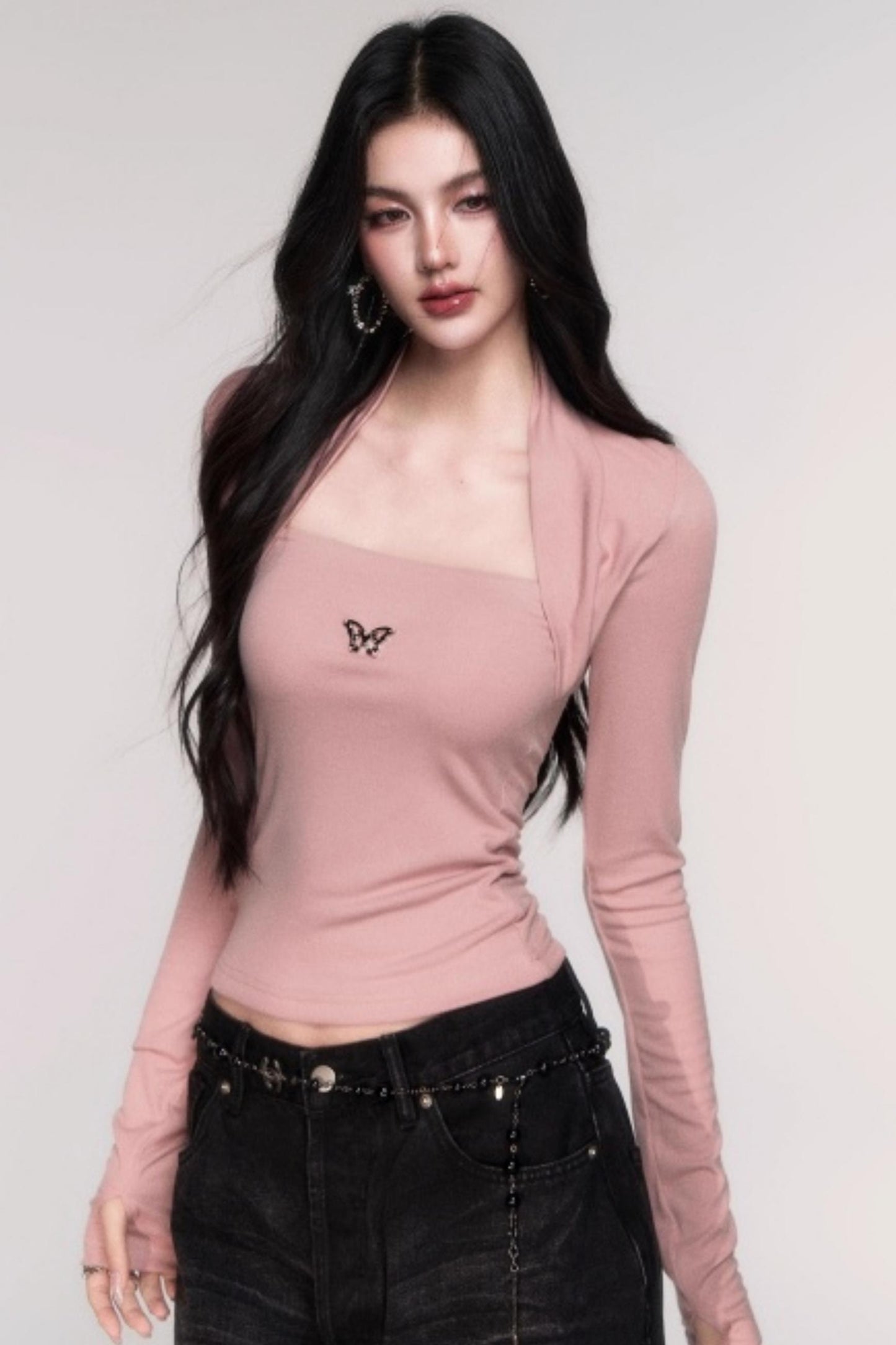 Fake Two Sleeve Slim Knit Top