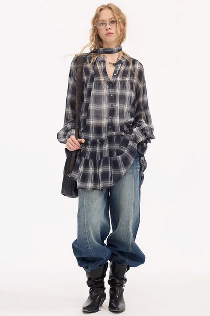 Split Curved Hem Denim Pants