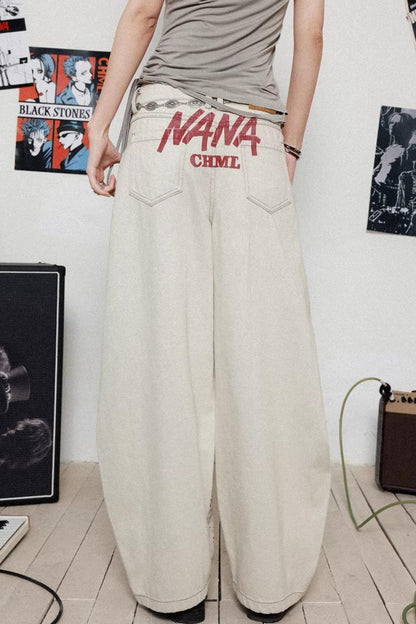 Printed Denim Scimitar Pants
