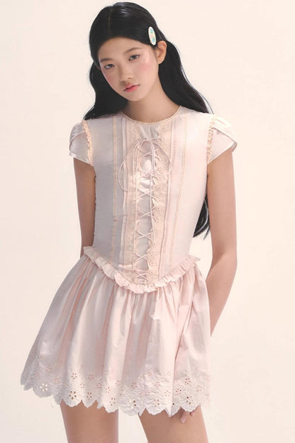 Quiet Pink Embroidered Tea Dress