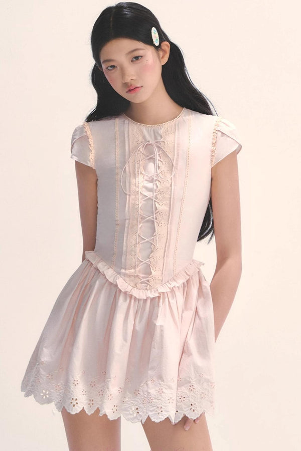 Quiet Pink Embroidered Tea Dress