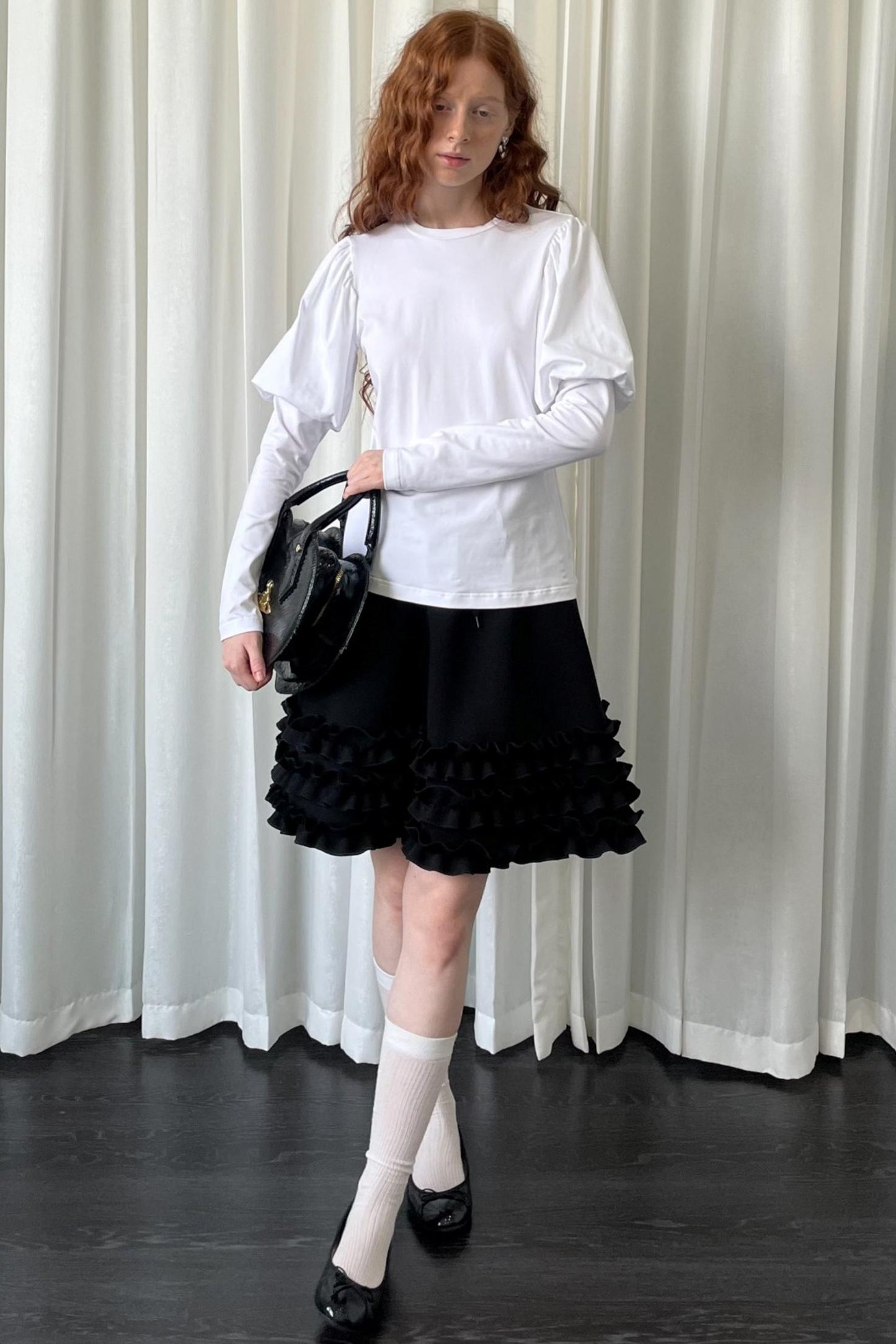 Puff Sleeve Crew Neck Long-Sleeved Top