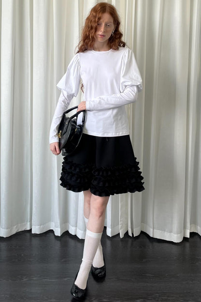 Puff Sleeve Crew Neck Long-Sleeved Top