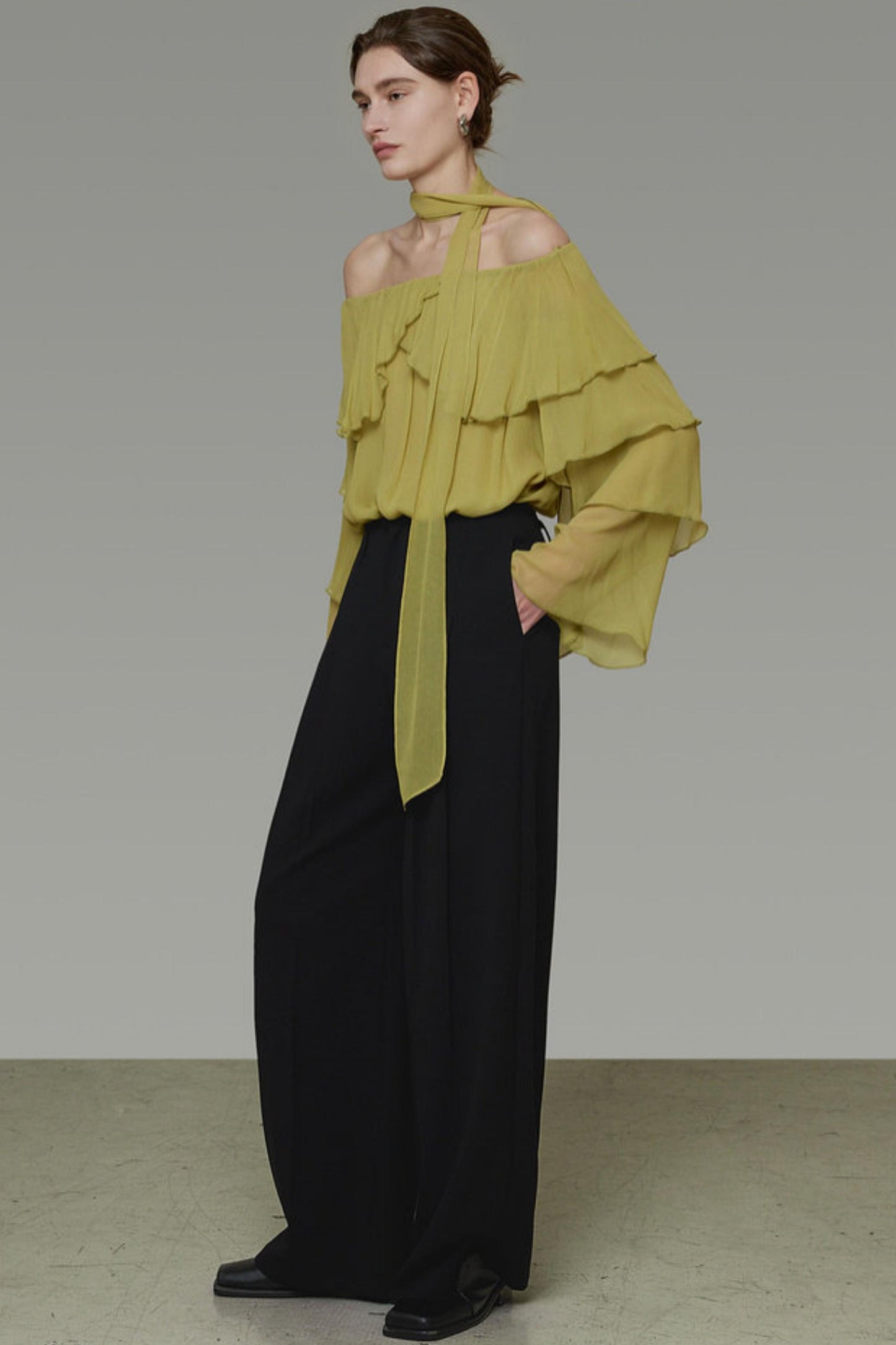 Ruffled Off-Shoulder Ruffled Shirt