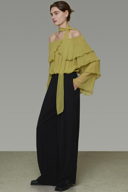 Ruffled Off-Shoulder Ruffled Shirt