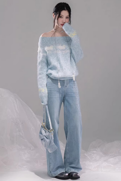 Jeans mit Sternenhimmel-Strasssteinen