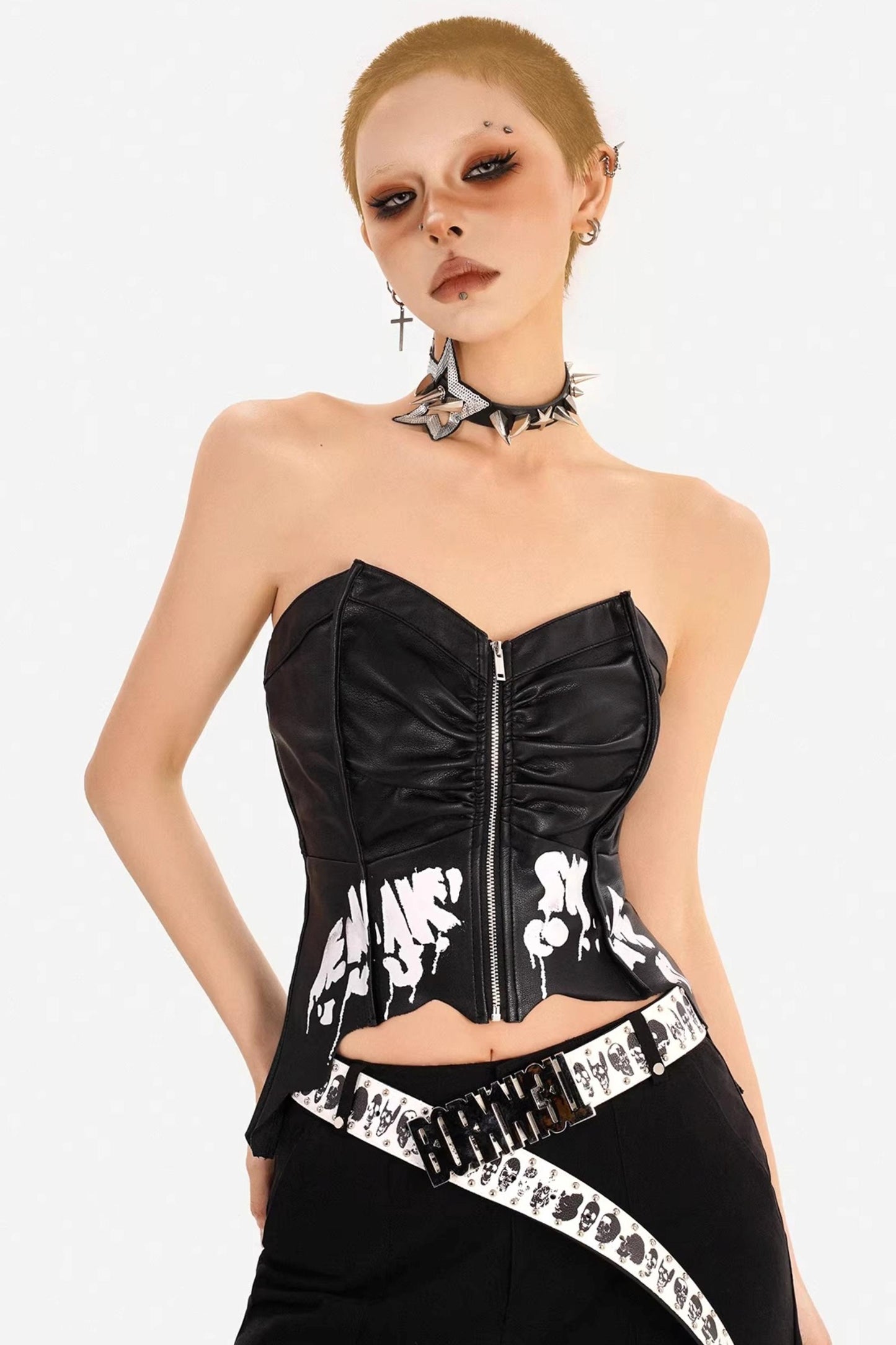 Dark-Punk-Leder-Bustier-Oberteil