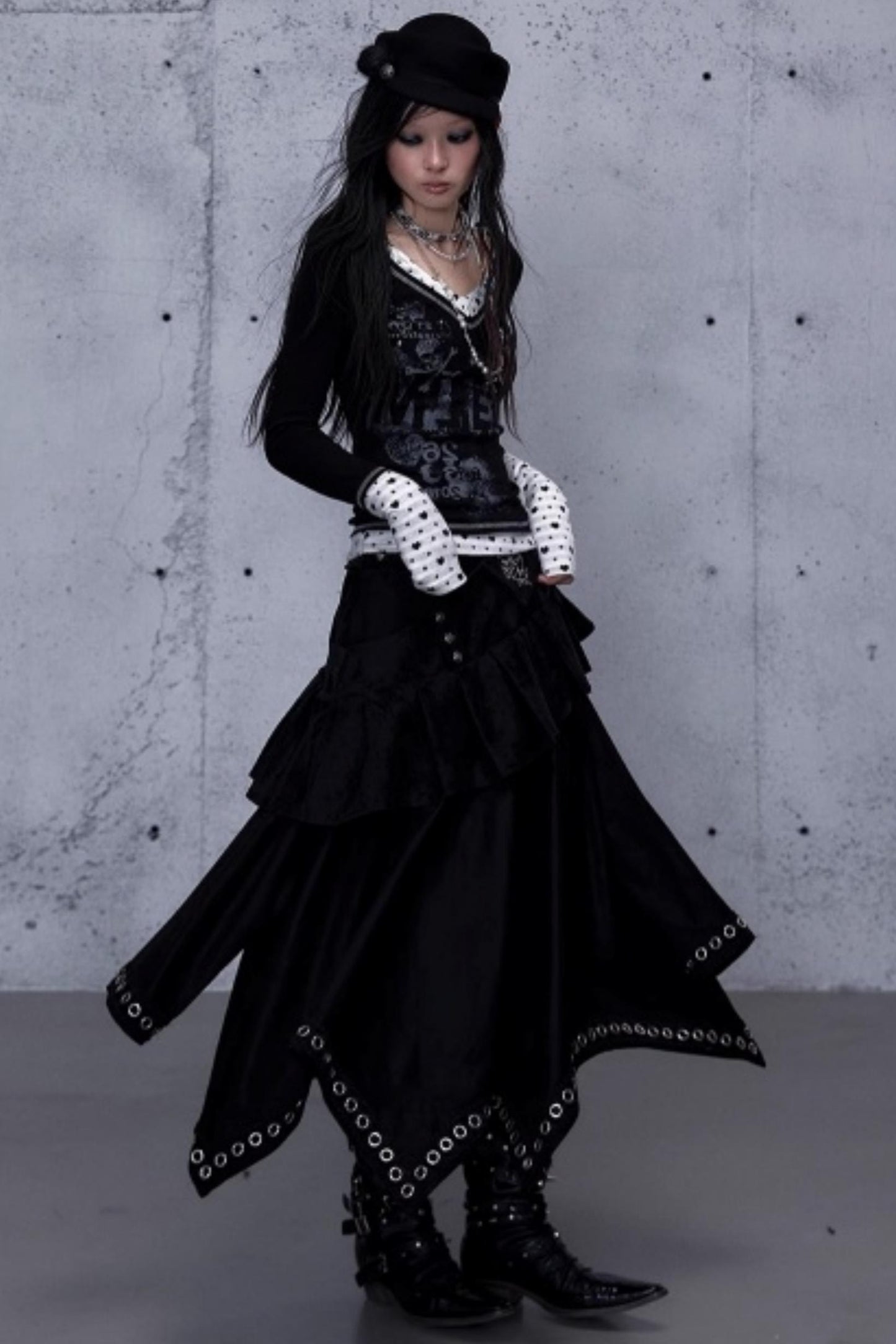 Dark Punk Patchwork Midi Skirt