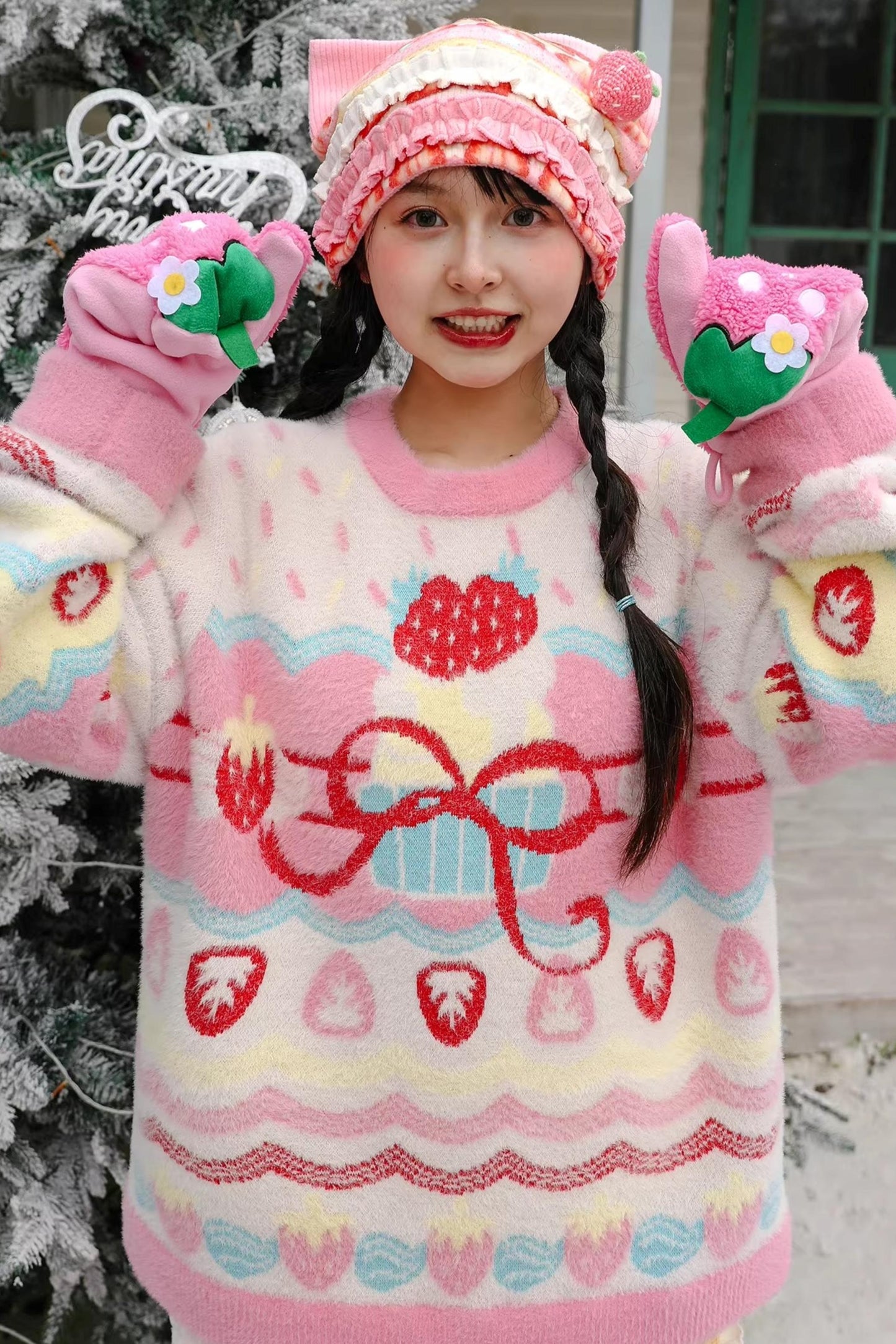 딸기 디저트 고양이 귀 모자