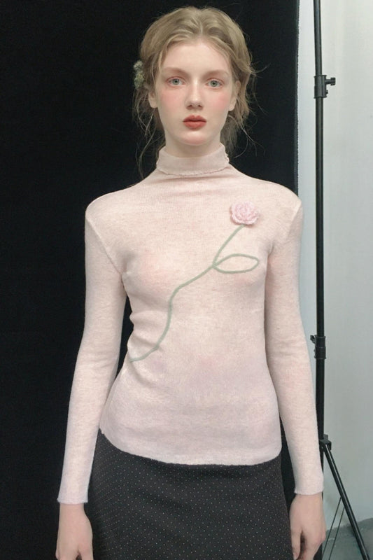 Three-Dimensional Floral Wool Top