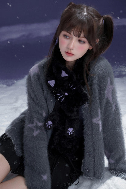 Black and Purple Cat Fur Scarf