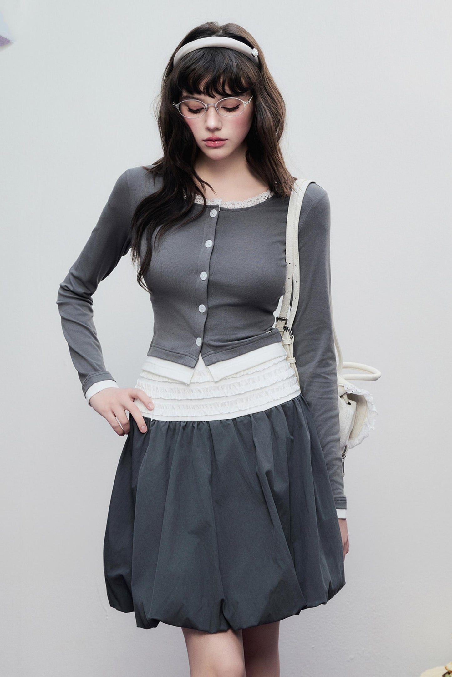 Gray Pleated Midi Skirt