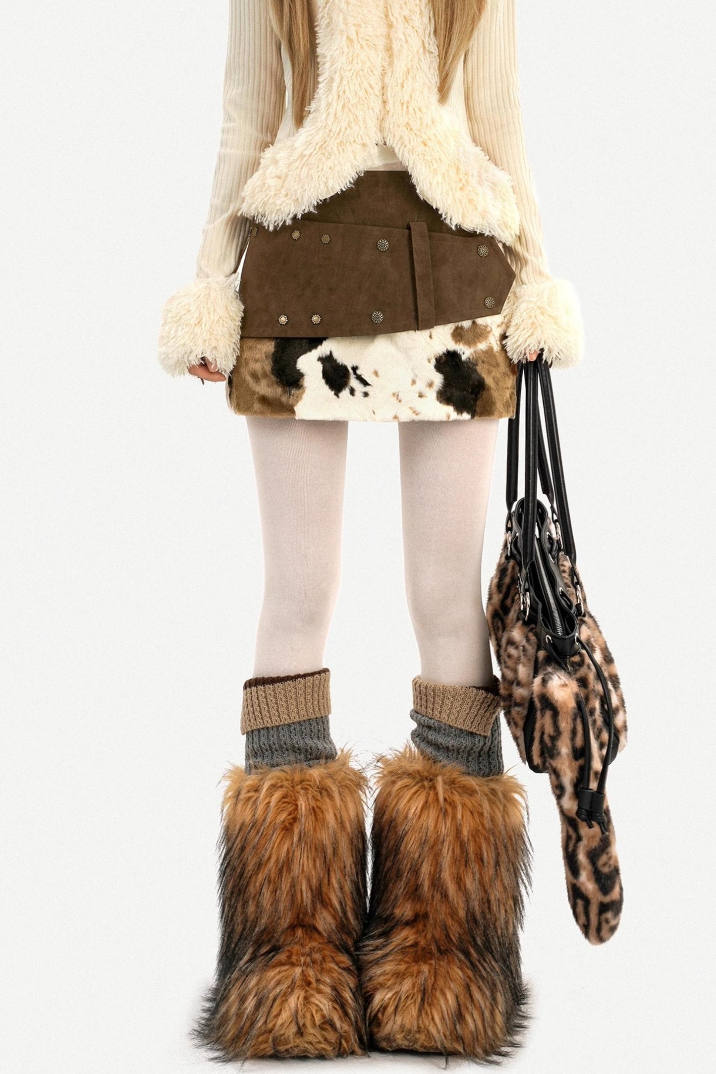 Retro Cow Print Leather Skirt