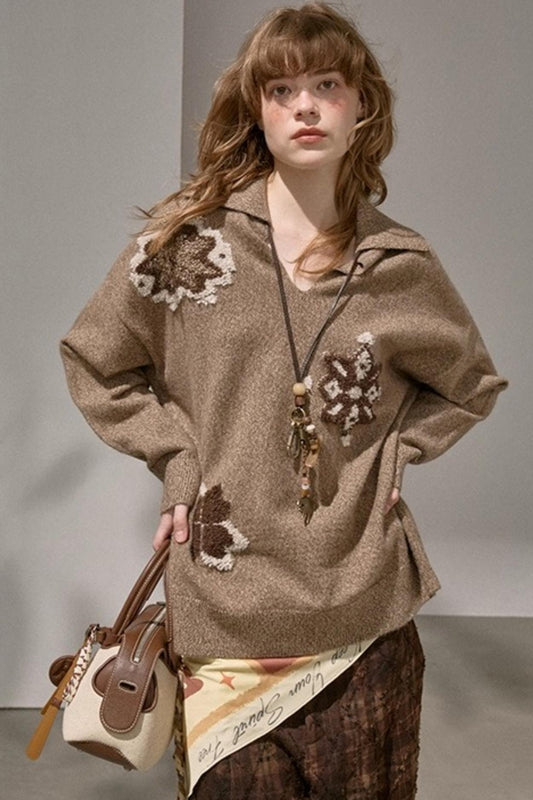 Volumetric Snowflake V-Neck Casual Sweater