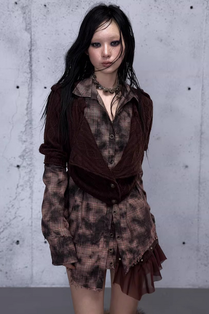 Plaid Knit Irregular Top