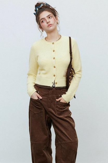 Monogram Patch Crew Neck Fleece Cardigan