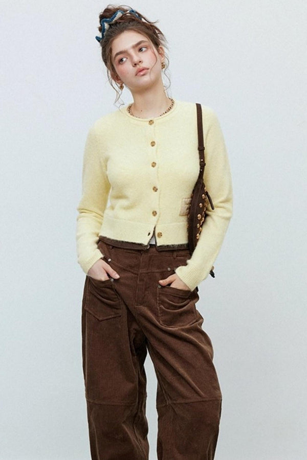 Monogram Patch Crew Neck Fleece Cardigan