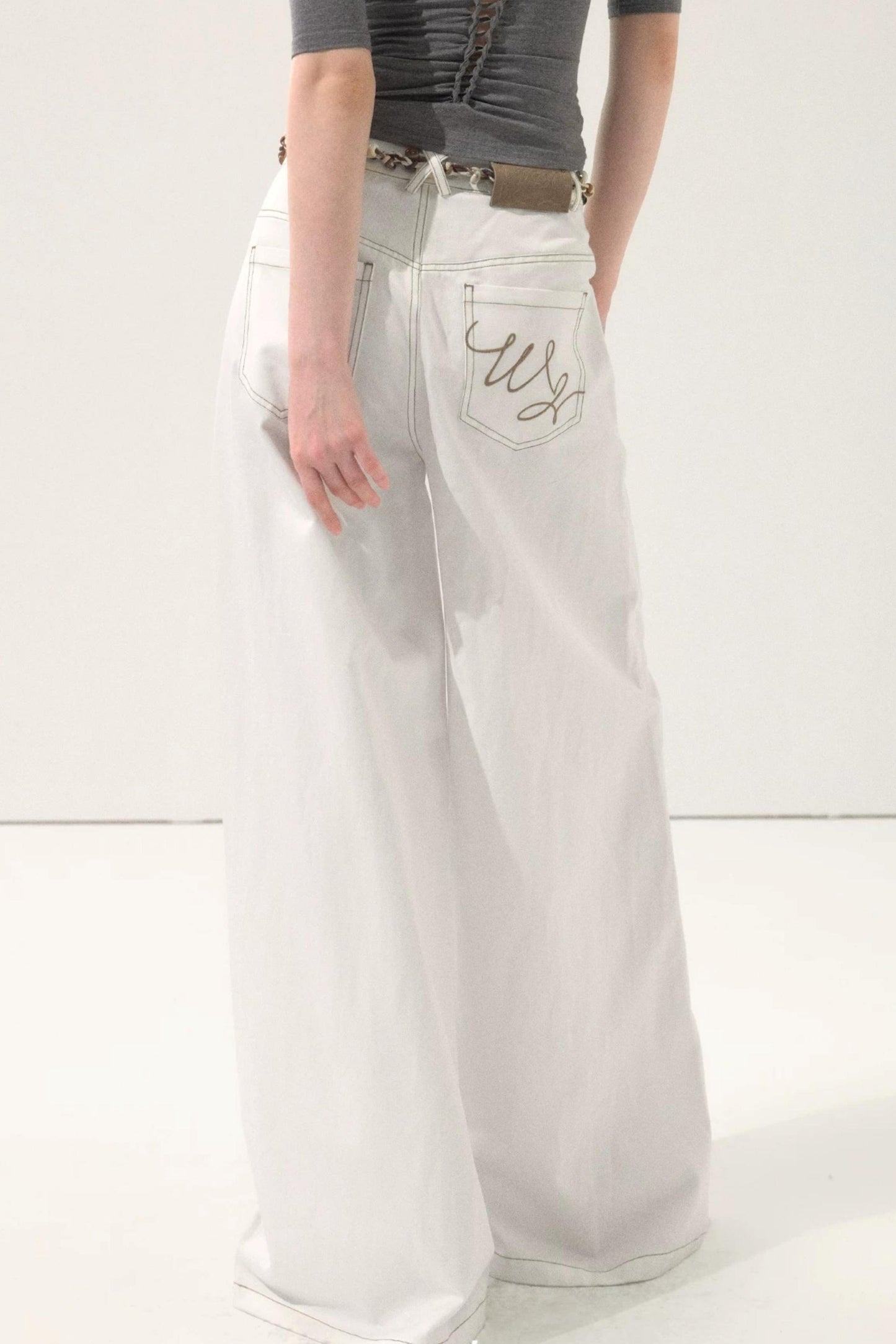 Retro Wide-Leg White Pants