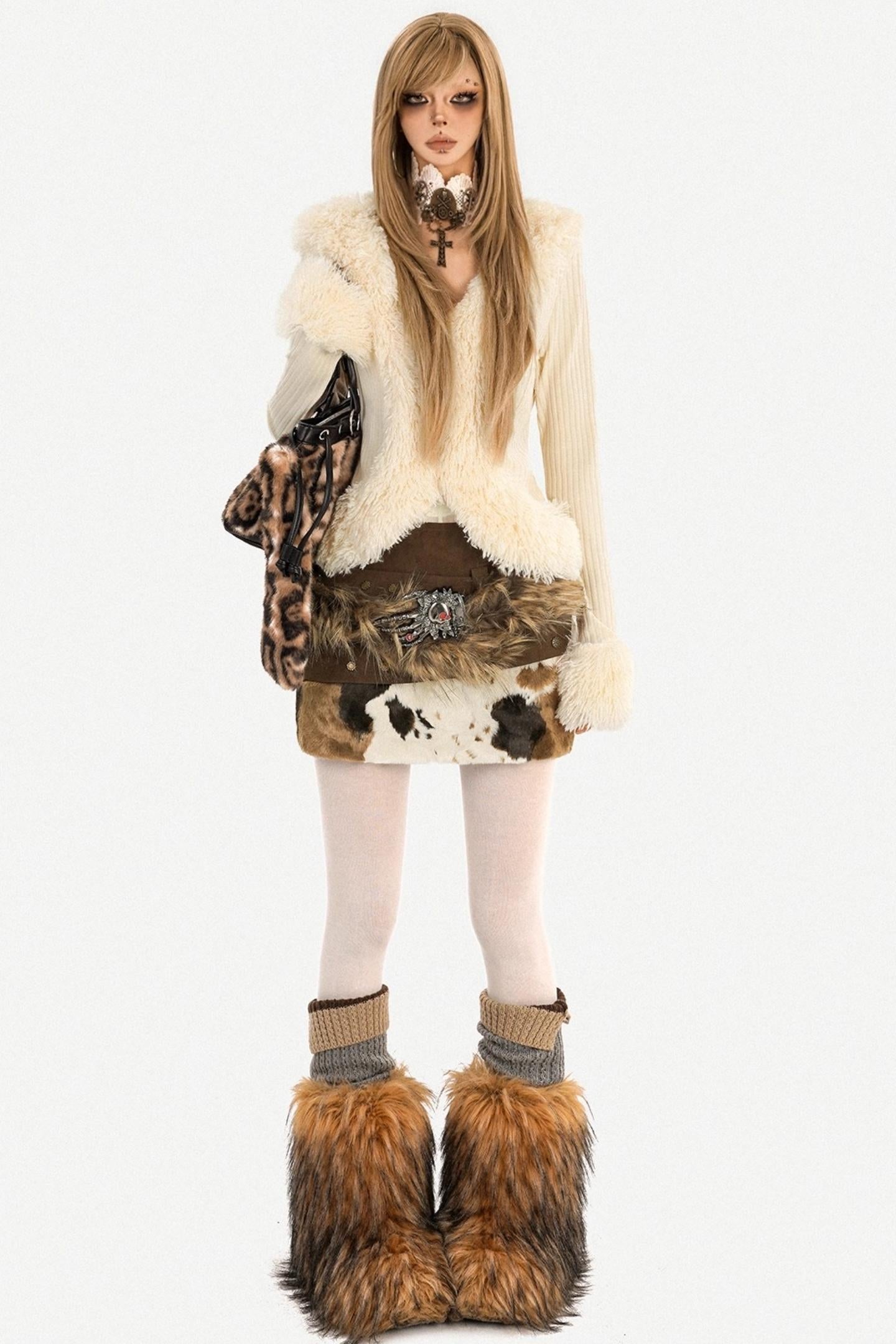 Sheepskin Collar Knit Cardigan