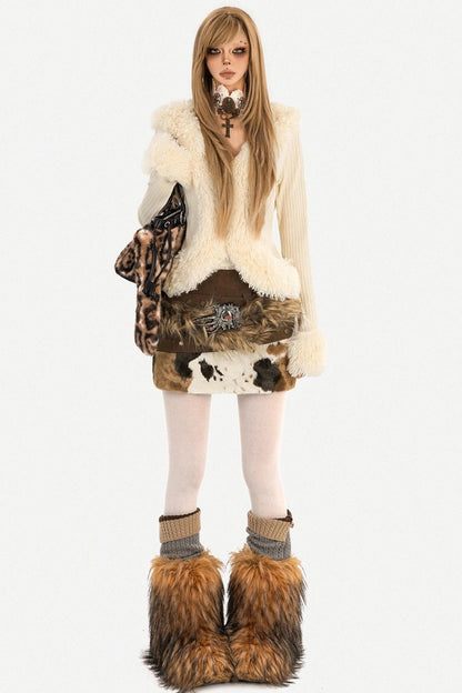 Sheepskin Collar Knit Cardigan