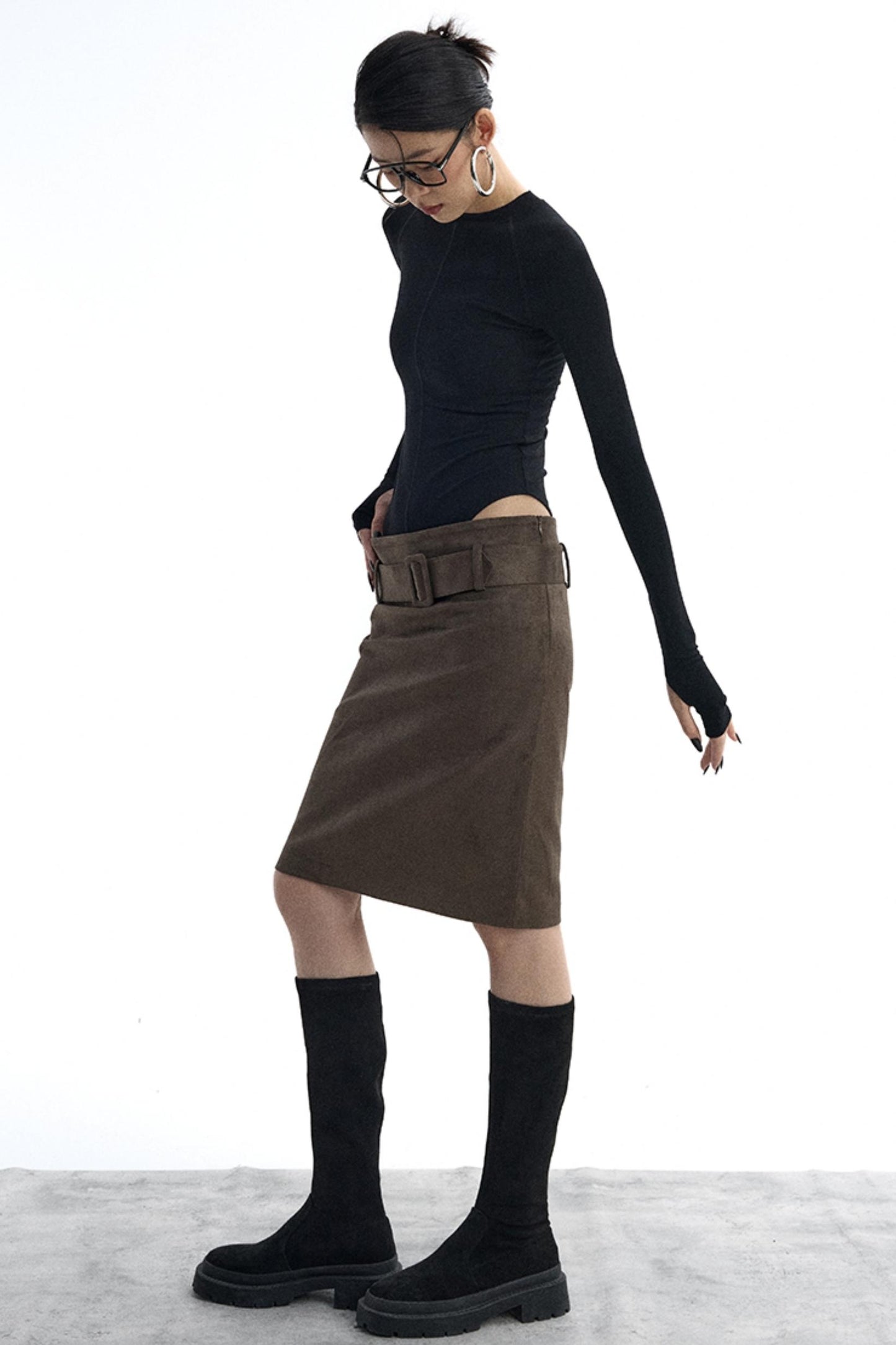Detachable Belt Suede Skirt