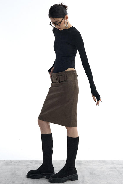 Detachable Belt Suede Skirt