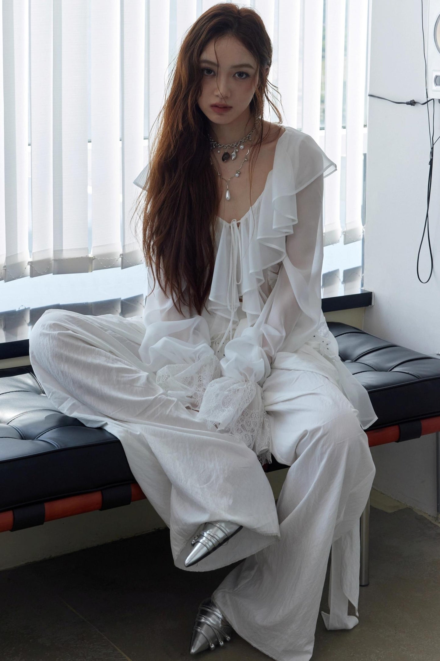 White Dream Sheer Ruffled Blouse