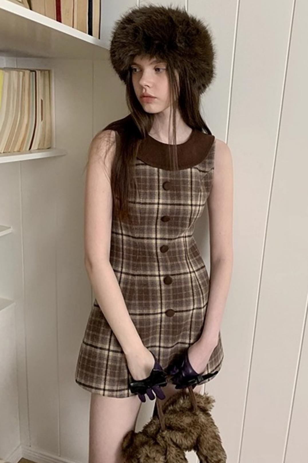 American Retro Plaid Woolen Dress