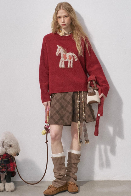 Split Wool Plaid A-Line Skirt