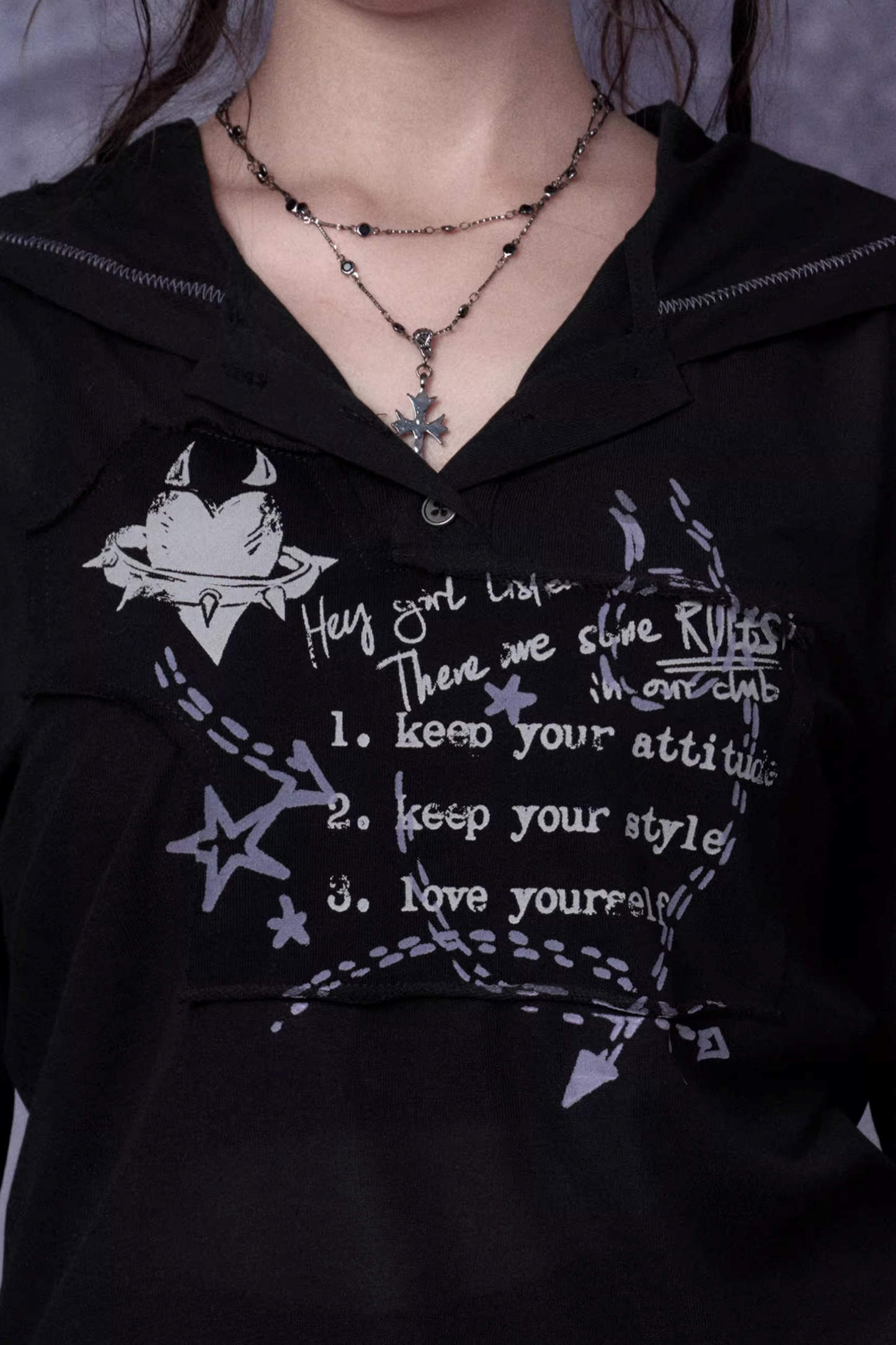 Mesh Graffiti Hooded Top Matching Set