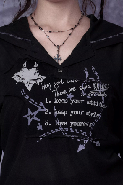 Mesh Graffiti Hooded Top Matching Set