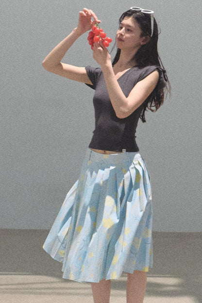 Green Apples Sleeve V-Neck Skinny Top