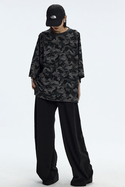 Vintage Camouflage Three-Quarter Sleeve Top