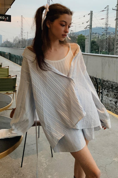 Blue Striped Casual Set-Up